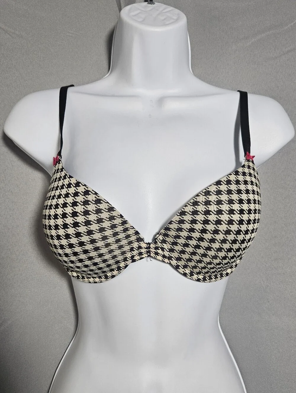 Betsey Johnson 90s Lined Plunging Houndstooth Everyday Convertable Bra Size 34C